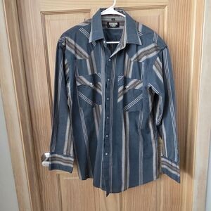 Men's Youngbloods Authentic Western Pearl Snap Button Down Shirt Blue Striped M